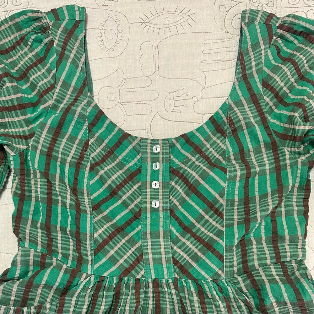 NWT Free People Tulie Plaid Midi Dress M - MSRP $168 Green Jade Combo - Picture 8 of 14